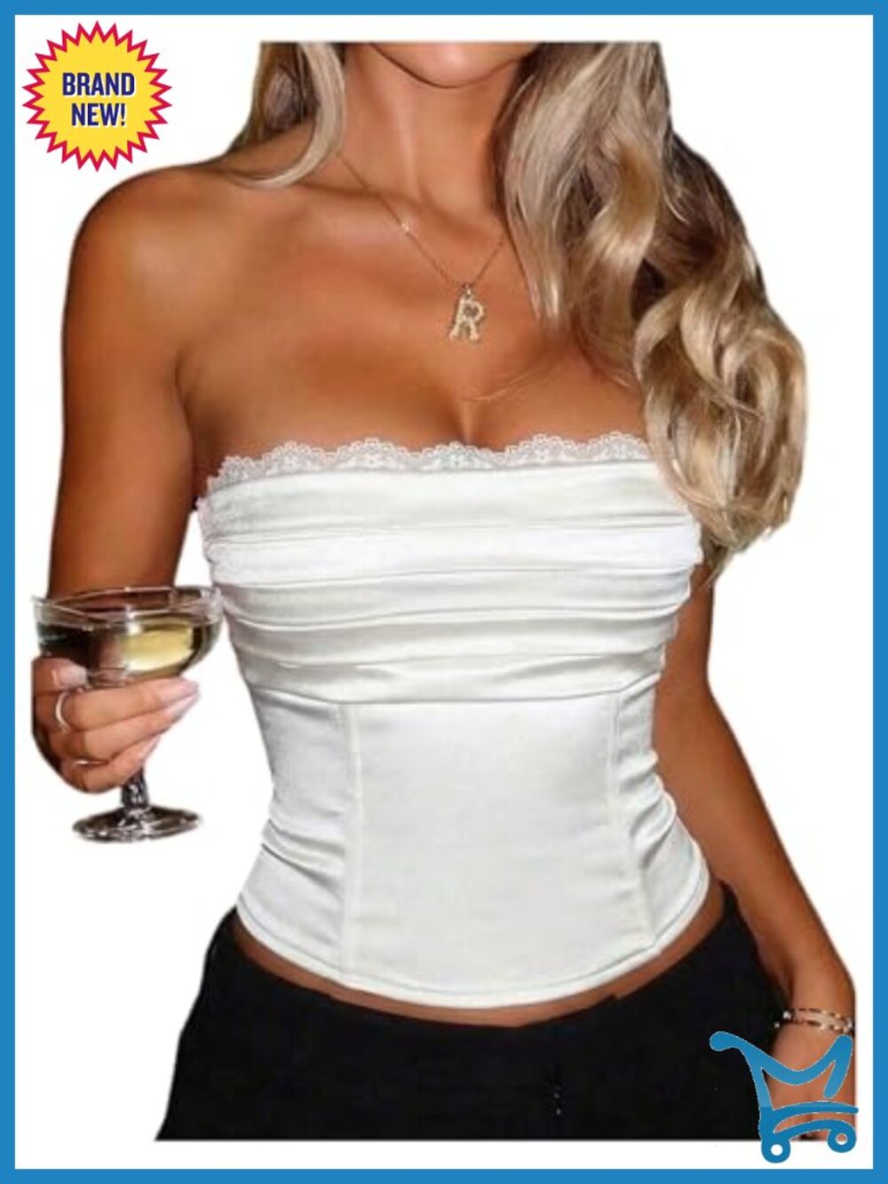 Lace Corset Top Strapless Lace Up Back Cropped Slim Fit Bustier